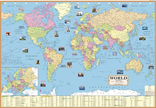Eoi Marketing World Political Map English 40 x 28 Inch, Paper Print Map for Home & Office Wall Décor | Detailed & Updated Map for UPSC, SSC, IAS, IPS other Competitive Exam