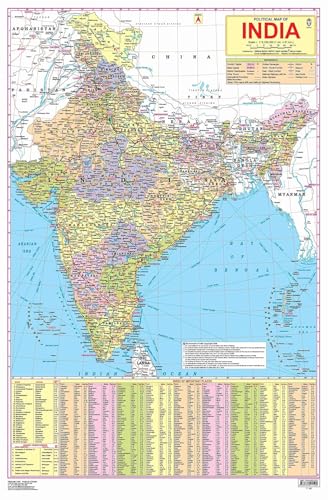 India Map Educational Wall Chart (48 x 73 cm) – Both-Side Laminated with New Union Territories of Jammu & Kashmir and Ladakh | Detailed Political & Physical Features | Durable, Colourful & Up-to-Date Map for School, Home and Office