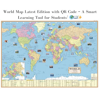 Eoi Marketing World Political Map English 40 x 28 Inch, Paper Print Map for Home & Office Wall Décor | Detailed & Updated Map for UPSC, SSC, IAS, IPS other Competitive Exam