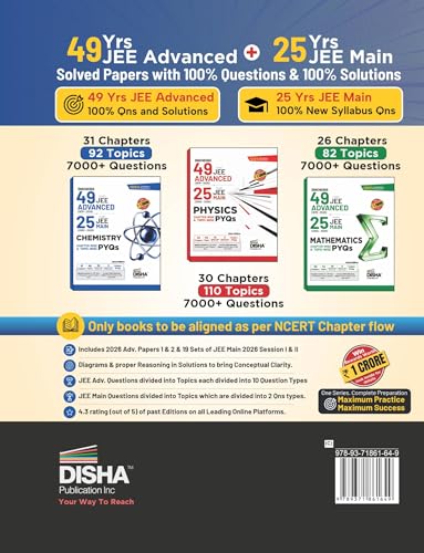 Disha Errorless 49 Years JEE Advanced (1978 - 2026) & 25 Year JEE Main (2002 - 2026) CHEMISTRY Chapter-wise & Topic-wise PYQs Book 22nd Edition | Solved Papers Question Bank in NCERT Flow for JEE 2026