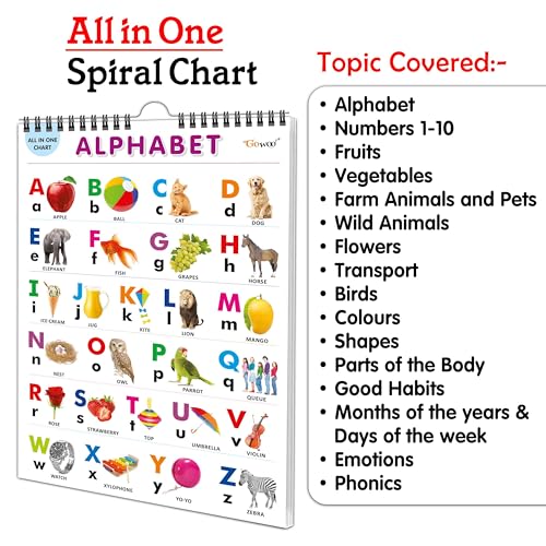 My First ALL IN ONE SPIRAL CHART : With 16 Topics ( Big Fonts and Realistic Pictures) | Gift Set For Kids