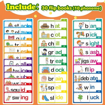 SHNMN 30PCS Read and Rhyme Flip Books, Interesting Word Family Flip Books, ABC Vocabulary Cards, Sight Words Flash Cards Kindergarten, Read and Rhyme Flip Activity Book