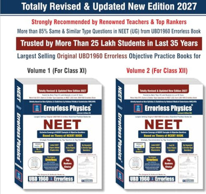 UBD1960 Errorless Physics for NEET as per NMC (Paperback+Smart E-book)Updated New Edition 2027 (2 volumes) Original Errorless Self Scorer Book with Trademark Certificate