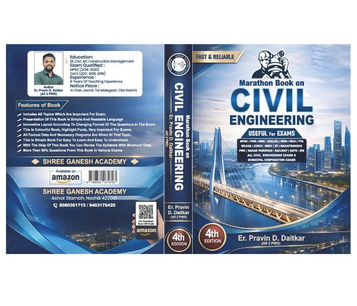 MARATHON BOOK ON CIVIL Engineering - 4th/Ed. - For MPSC | PWD | BMC | SSC | WRD | WCD | TPA | RRB | CIDCO | MIDC | - And All Civil Engineering Exams - Updated 4th Ed. For 2026-27 Exams