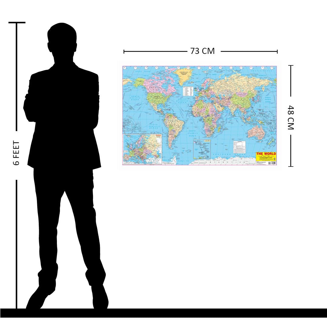 World Map Educational Wall Chart – Double-Sided Laminated Poster with Detailed Continents, Countries & Oceans, Learn Geography, Ideal for Kids, Students, School, Classroom & Home Learning, 48x73 cm