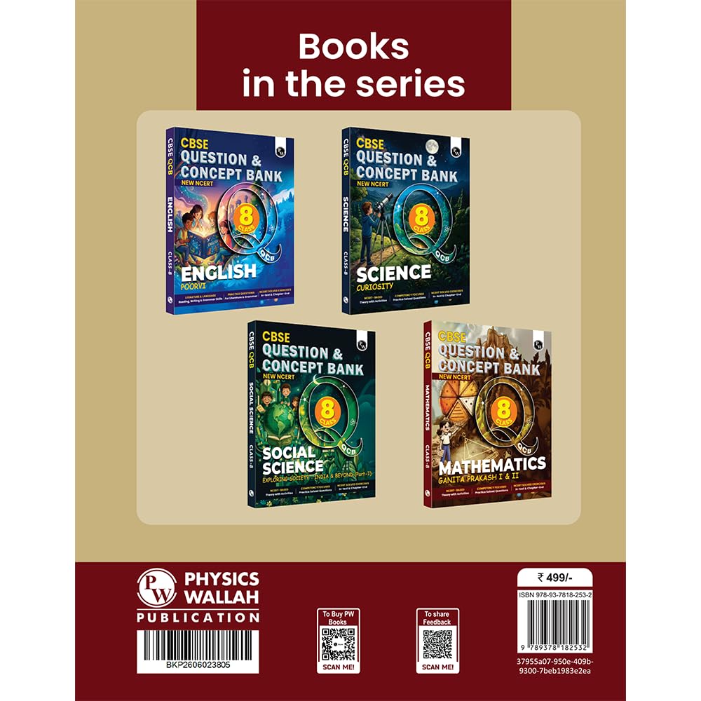 PW Concept & Question Bank Class 8 New NCERT Mathematics (Ganita Prakash I & II) Book for 2026 Exams| NCERT Based Theory & Questions with Solutions | Chapter-wise Practice Questions