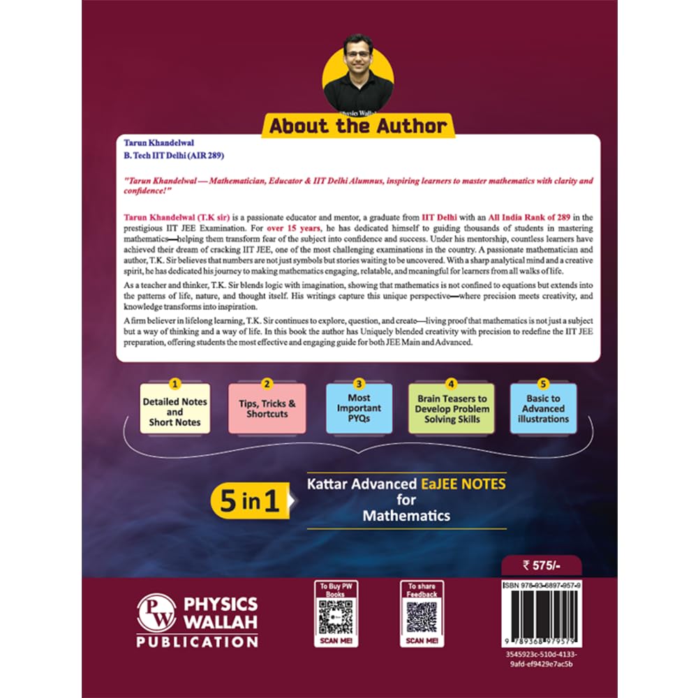 PW EaJEE Handwritten Notes For Mathematics Class 11 JEE Main & Advanced By Tarun Khandelwal (T.K. Sir) | Chapterwise and Topicwise Questions | Handpicked PYQs