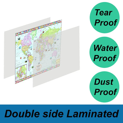 India Map & World Map Combo | LAMINATED | Size : 70 X 100 cm | India Map | World Map | Tear-Resistant, Waterproof, Adhesive Back Strips