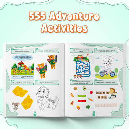 555 Adventure Activity Book for Kids, Theme Based Activity with Puzzles, Mazes, Scribbles & Brain Games, Includes 500+ Free Worksheets & Parenting Tips