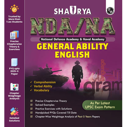 PW Shaurya NDA Book 2026 – NDA/NA General Ability English | Latest 2025 Solved Paper | Comprehension, Verbal Ability, Vocabulary | Chapterwise Theory, PYQs, Practice Exercises
