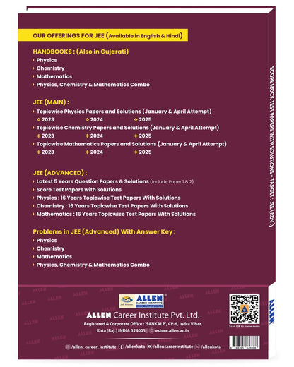 ALLEN Score 10 Test Papers with Solutions (Paper 1 & 2) for JEE Advanced in English Physics, Chemistry & Mathematics Mock Test papers