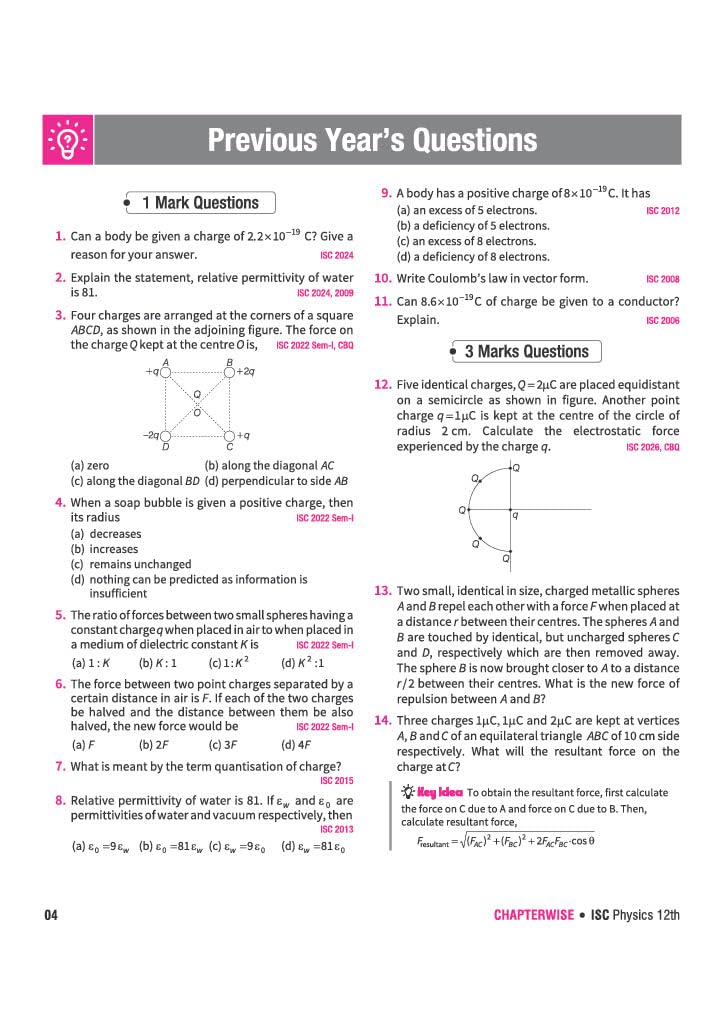 Arihant ISC Question Bank Class 12 Physics For Board Exam 2027 | 26 Years Chapterwise & Topicwise PYQs (2026–2001) with Detailed Step-by-Step Answers, Examiner's Comments, Tips & 3 Sample Papers