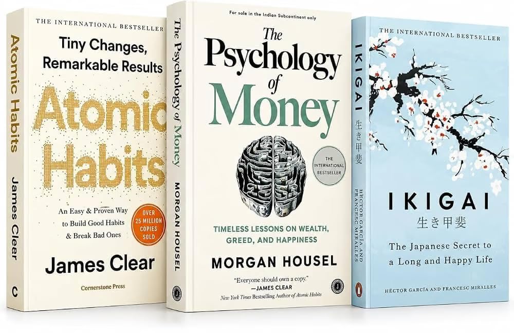 Atomic Habits, The Psychology of Money & Ikigai Book Set of 3 | Self Improvement, Personal Finance & Japanese Wisdom Books for Personal Growth