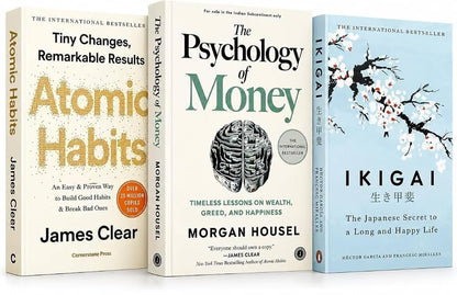 Atomic Habits, The Psychology of Money & Ikigai Book Set of 3 | Self Improvement, Personal Finance & Japanese Wisdom Books for Personal Growth