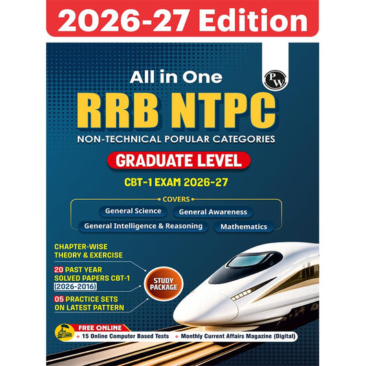 PW RRB NTPC Book 2026 | All in One Graduate Level CBT-1 | 20 Previous Year Solved Papers (PYQs) | Chapter-wise Theory, Short Tricks & Exercises | 10 Practice Sets | English Edition
