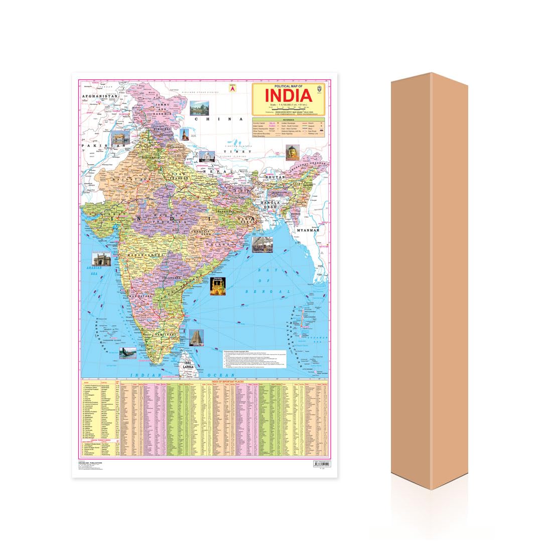 India Map Educational Wall Chart (48 x 73 cm) – Both-Side Laminated with New Union Territories of Jammu & Kashmir and Ladakh | Detailed Political & Physical Features | Durable, Colourful & Up-to-Date Map for School, Home and Office