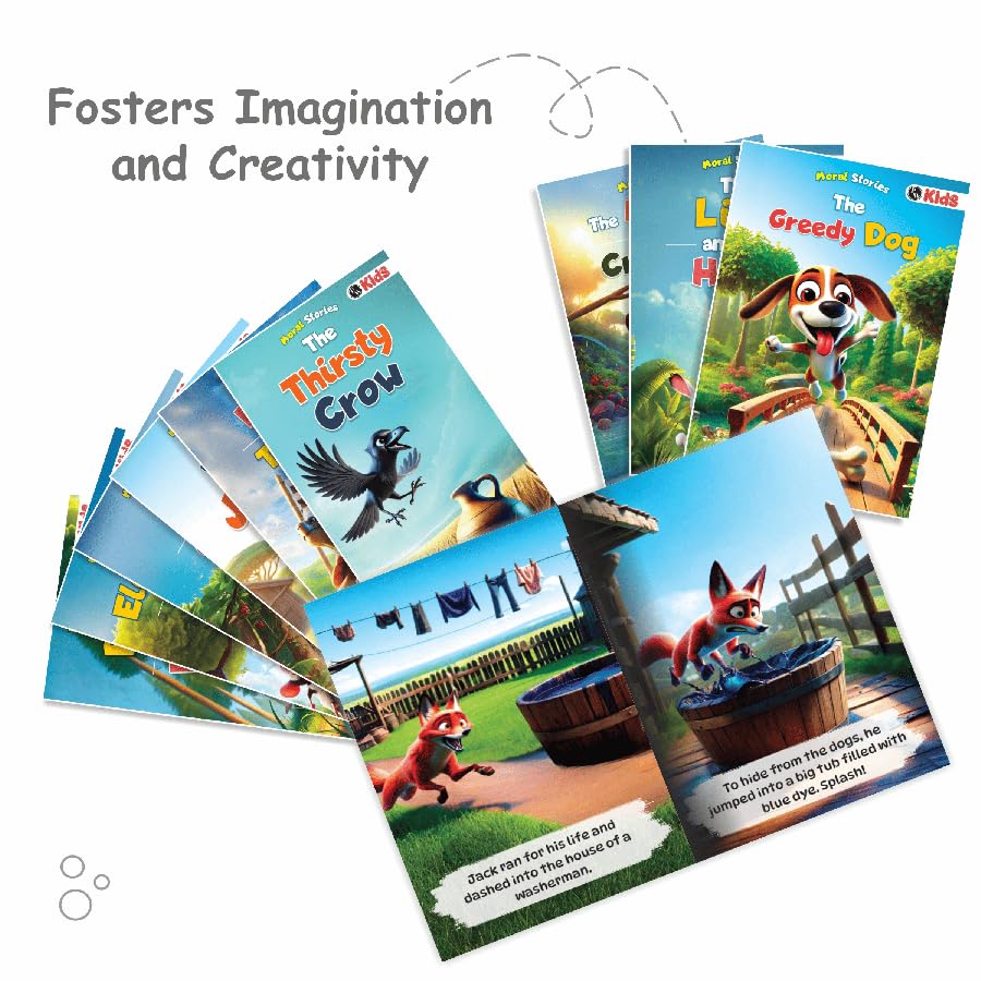 Set of 10 Moral Story Books for Kids, Short Illustrated Bedtime Stories with 3D Animated Images, Read-Aloud Story Books for 3-6 Years
