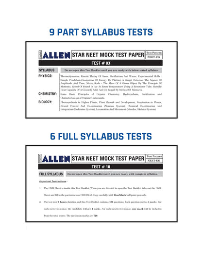 ALLEN STAR NEET Mock Test Papers With Solutions in English | 15 Mock Tests (9 Part Syllabus + 6 Full Syllabus) as per Latest NTA Pattern ( 15 OMR ... Year Paper Analysis | Target NEET-UG 2027