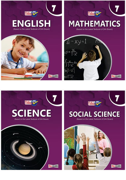Full Marks Combo: Science, Mathematics, Social Science and English (Based on the Latest Textbook of DAV Board) Class 7 (2022-23) (Set of 4 books)