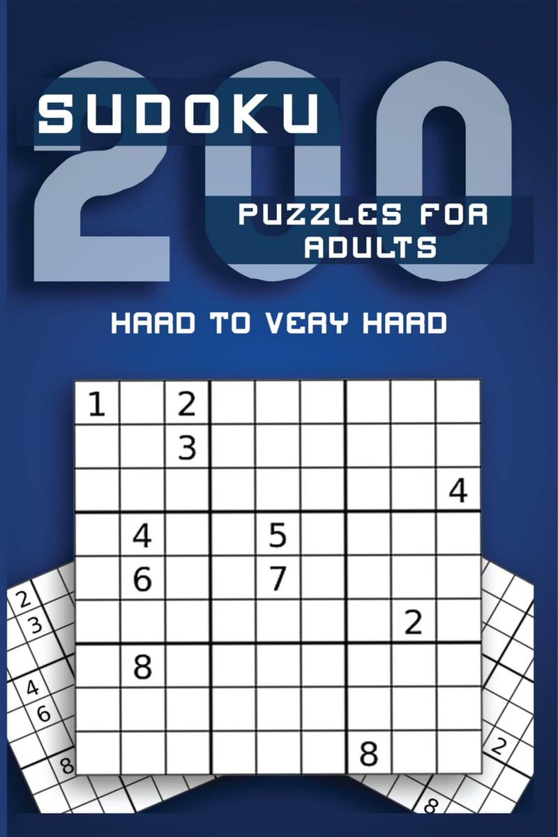 Sudoku 200 Puzzles for Adults Hard to Very Hard : Two large sudoku puzzles on each page page