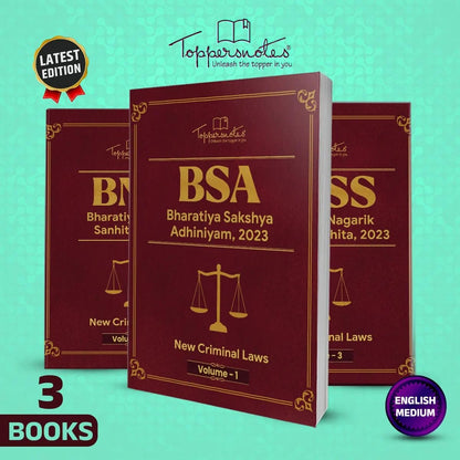 New Criminal Laws Combo (Bharatiya Nyaya Sanhita (BNS) | Bharatiya Nagarik Suraksha Sanhita (BNSS) | Bharatiya Sakshya Adhiniyam (BSA) ) For All ... Set of 3 Books, ToppersNotes Latest Edition.