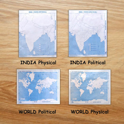 India and World's OutLine Map (100 Nos) : Set of 4 (25 each type Nos)