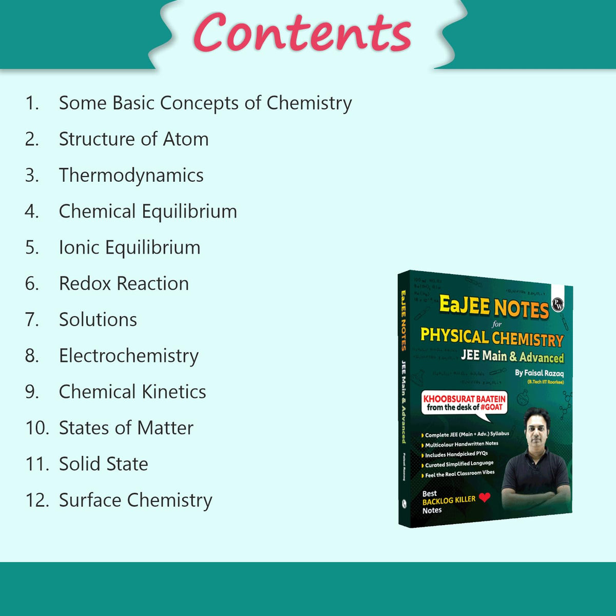 PW EaJEE Handwritten Notes For Physical Chemistry By Faisal Razaq | Chapterwise and Topicwise 1200+ Questions | Complete JEE Main & Advanced Syllabus | Handpicked PYQs [Paperback] Faisal Razaq