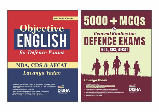 Disha Combo (2 Books) Objective English with 5000+ MCQs in General Studies for Defence Exams - NDA, CDS & AFCAT | For 2026 & 2027 Exams | Includes PYQs | Fully Solved | General Knowledge & Science