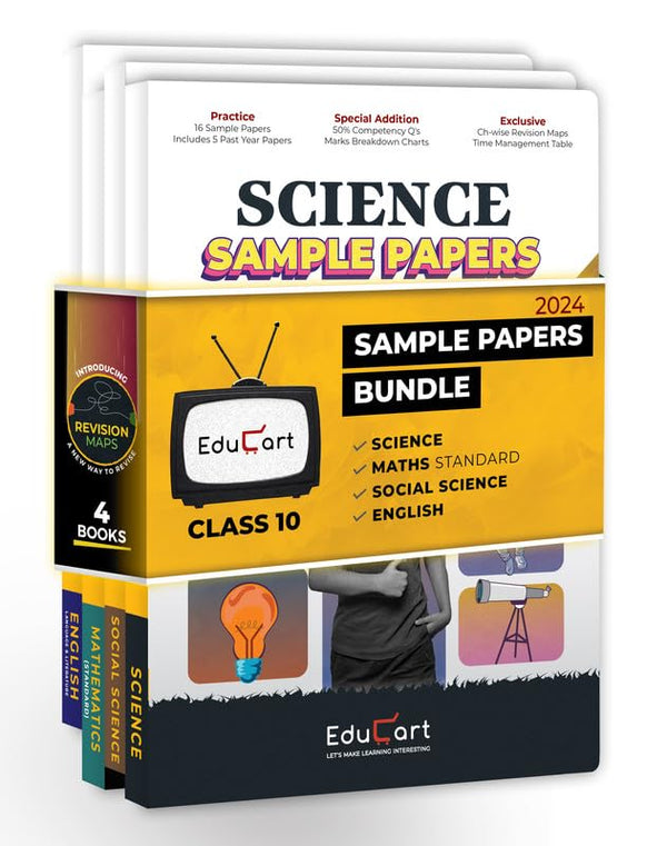 Educart CBSE Class 10 Sample Paper 2024 Bundle - Science, Maths, Social Science & English 2023-24 (Introducing Revision Maps and Past Year Papers) 