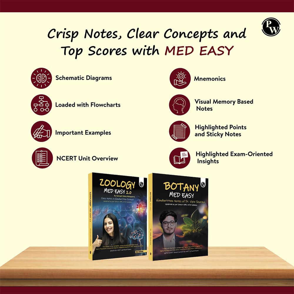 PW Med Easy Zoology 2.0 and Botany Handwritten Notes Combo Set of 2 Books For NEET and Board Exams 2025-26 | Flowcharts, Mnemonics, Diagrams | NCERT Unit Overview
