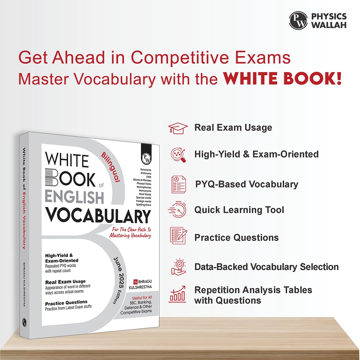PW White Book of English Vocabulary June 2025 Edition By Bhragu Sir For SSC CGL, CHSL, MTS, CPO, GD, Banking, Defence, Teaching & Other Competitive Exams (Bilingual) [Paperback] Bhragu Kulshrestha