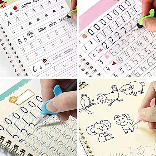 ZOQWEID Magic Practice Copybook (4 BOOK + 1 pen + 10 REFILL) Number Tracing Book for Preschoolers with Pen, Magic Calligraphy Copybook Set(19*13 CM) 2026: ENGLISH