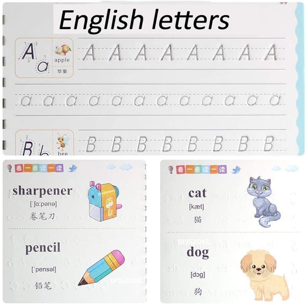 Sank Magic Practice Copybook, (4 BOOK + 10 REFILL+ 1 Pen +1 Grip) Number Tracing Book for Preschoolers with Pen, Magic Calligraphy Copybook Set Practical Reusable Writing Tool Simple Hand Lettering