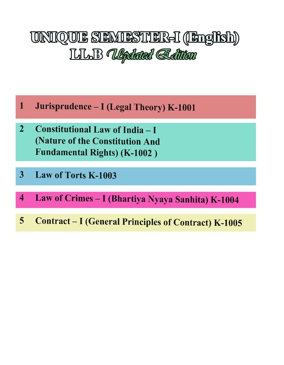 Unique Law Series 30 Q & A For LLB Examination 1st Semester COMBO (Constitutional Law Of India-1, Law of Tort, Contract -1, Jurisprudence-1, Law Of Crimes (BNS) (Paperback, UNIQUE) Edition 2025.
