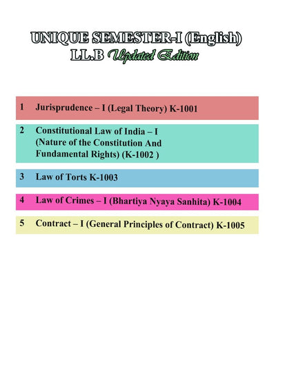Unique Law Series 30 Q & A For LLB Examination 1st Semester COMBO (Constitutional Law Of India-1, Law of Tort, Contract -1, Jurisprudence-1, Law Of Crimes (BNS) (Paperback, UNIQUE) Edition 2025.