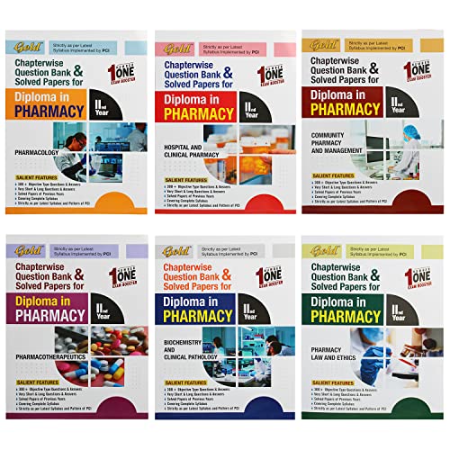 Gold D.Pharm 2nd Year Chapterwise Question Bank & Solved Papers | English Edition, Set of 6 Books | ER 2020 PCI Syllabus | GBDPE-2 | Diploma Pharmacy Exam Practice (Updated Edition 2026)