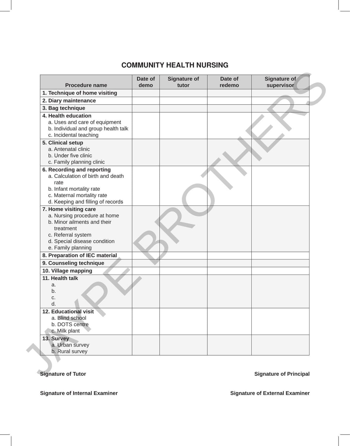PRACTICAL RECORD BOOK OF AUXILIARY NURSE MIDWIFERY (ANM) (2 YEARS COURSE) (AS PER INC SYLLABUS)