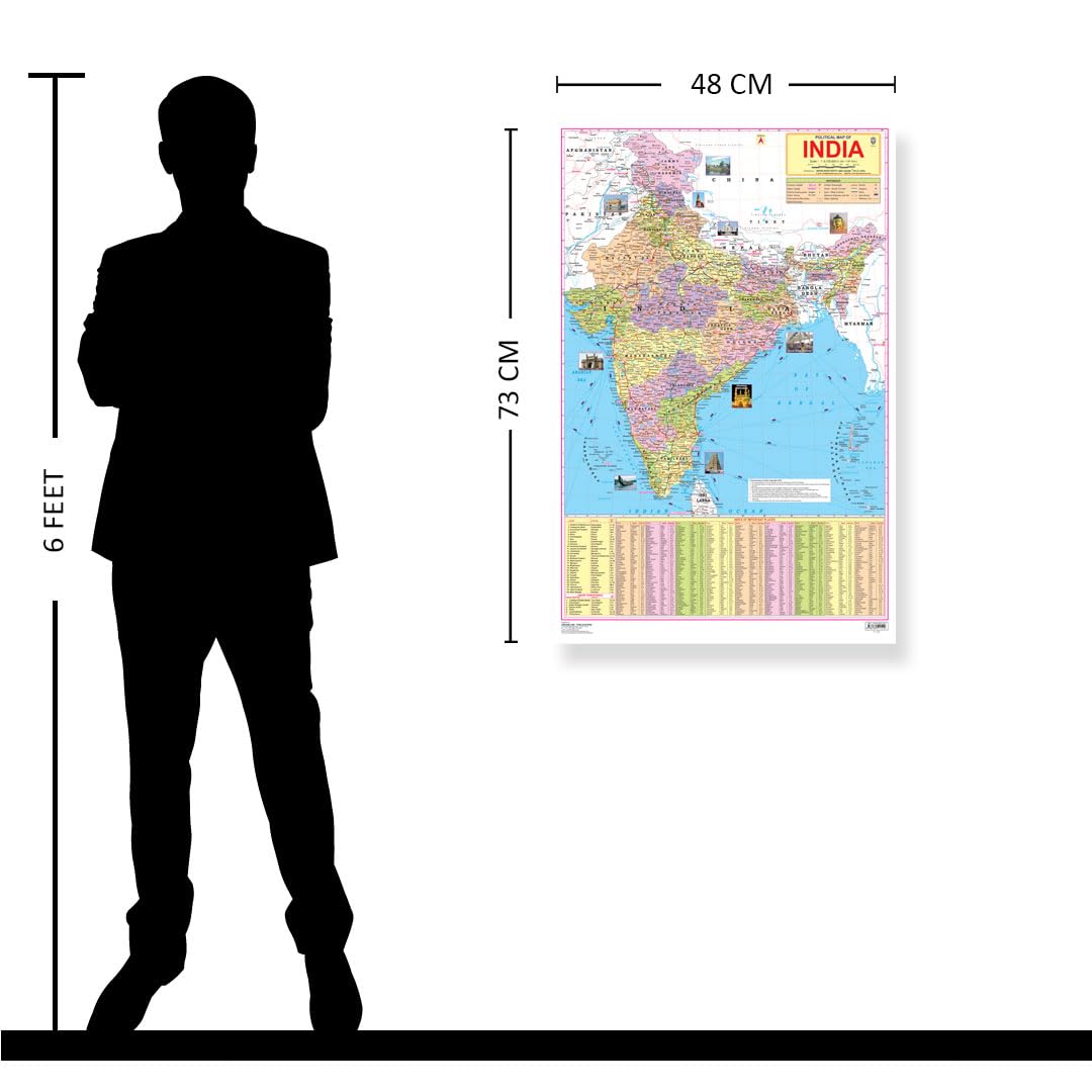 India Map Educational Wall Chart (48 x 73 cm) – Both-Side Laminated with New Union Territories of Jammu & Kashmir and Ladakh | Detailed Political & Physical Features | Durable, Colourful & Up-to-Date Map for School, Home and Office
