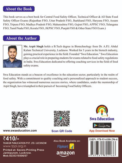 Handbook of FSSAI & Food Law, Food Safety Act 2006 , FSSAI Book by Swa Education, For All Food Safety Related Exam.