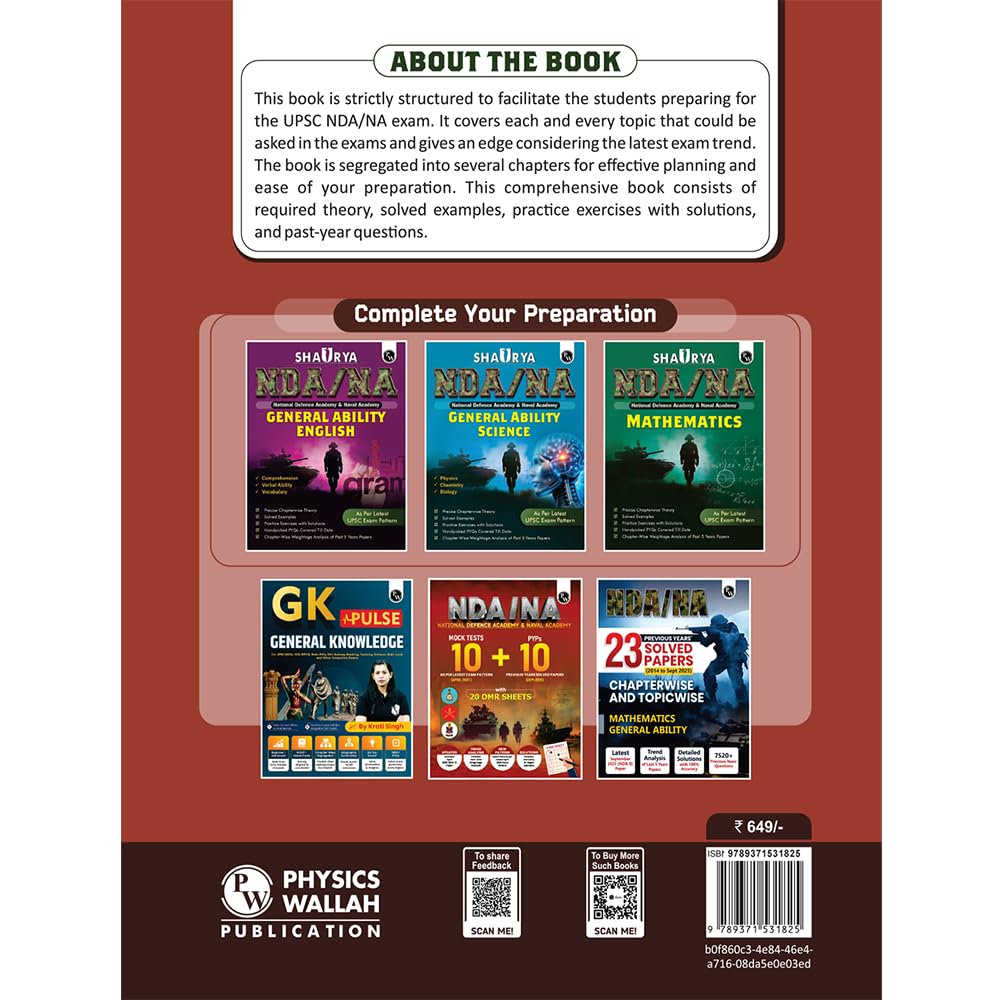 PW Shaurya NDA Book 2026 – NDA/NA General Knowledge | Latest 2025 Solved Paper | Geography, History, Economics, Political Science | Chapterwise Theory, PYQs, Practice Exercises