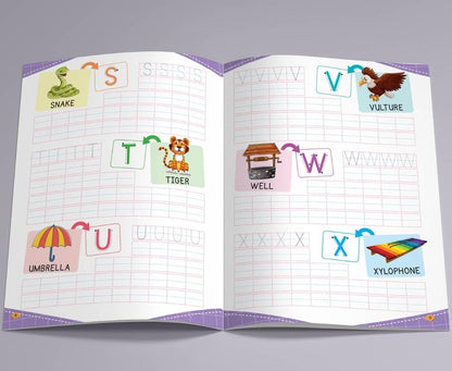 All in One - Writing Practice Fun - Write and Practice Capital Letters, Small Letters, Cursive Writing, Hindi Varnamala and Numbers - Book for Kids 2+ Years Old