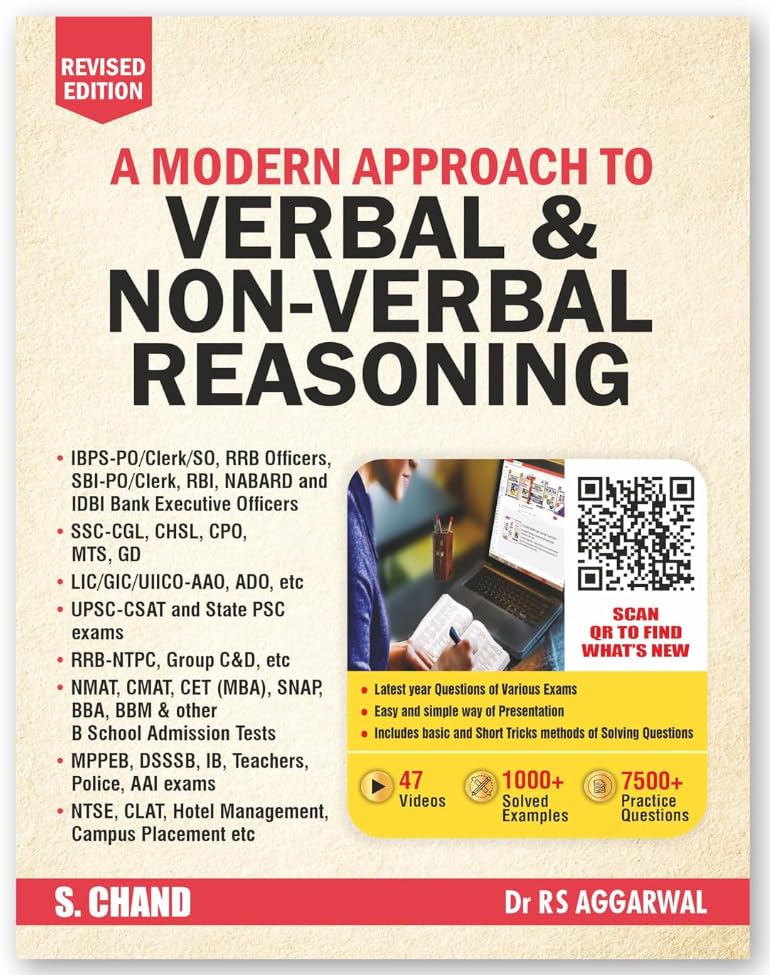 A Modern Approach to Verbal & Non-Verbal Reasoning by Dr. R.S. Aggarwal, Latest 2026 Edition, 7500+ Practice Questions, 47 Video Lectures (A Modern Approach Series)