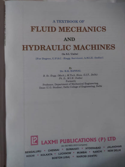 Fluid mechanics and hydraulic machines