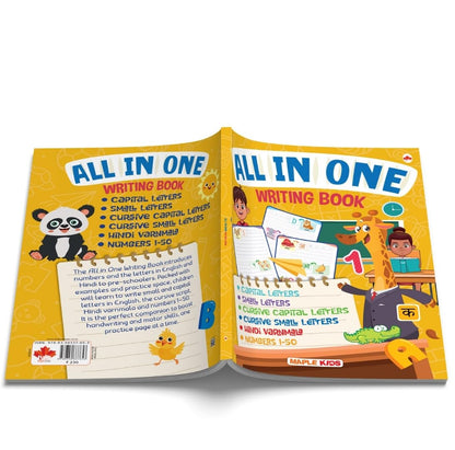 All in One - Writing Practice Fun - Write and Practice Capital Letters, Small Letters, Cursive Writing, Hindi Varnamala and Numbers - Book for Kids 2+ Years Old