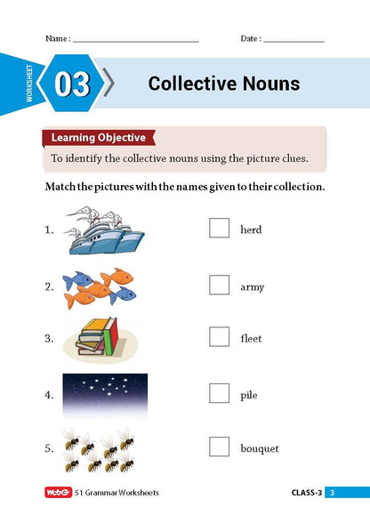 MTG 51 English Grammar Worksheets Class 3 – Grammar Work books to practice English concepts in interactive way (Based on CBSE/NCERT)