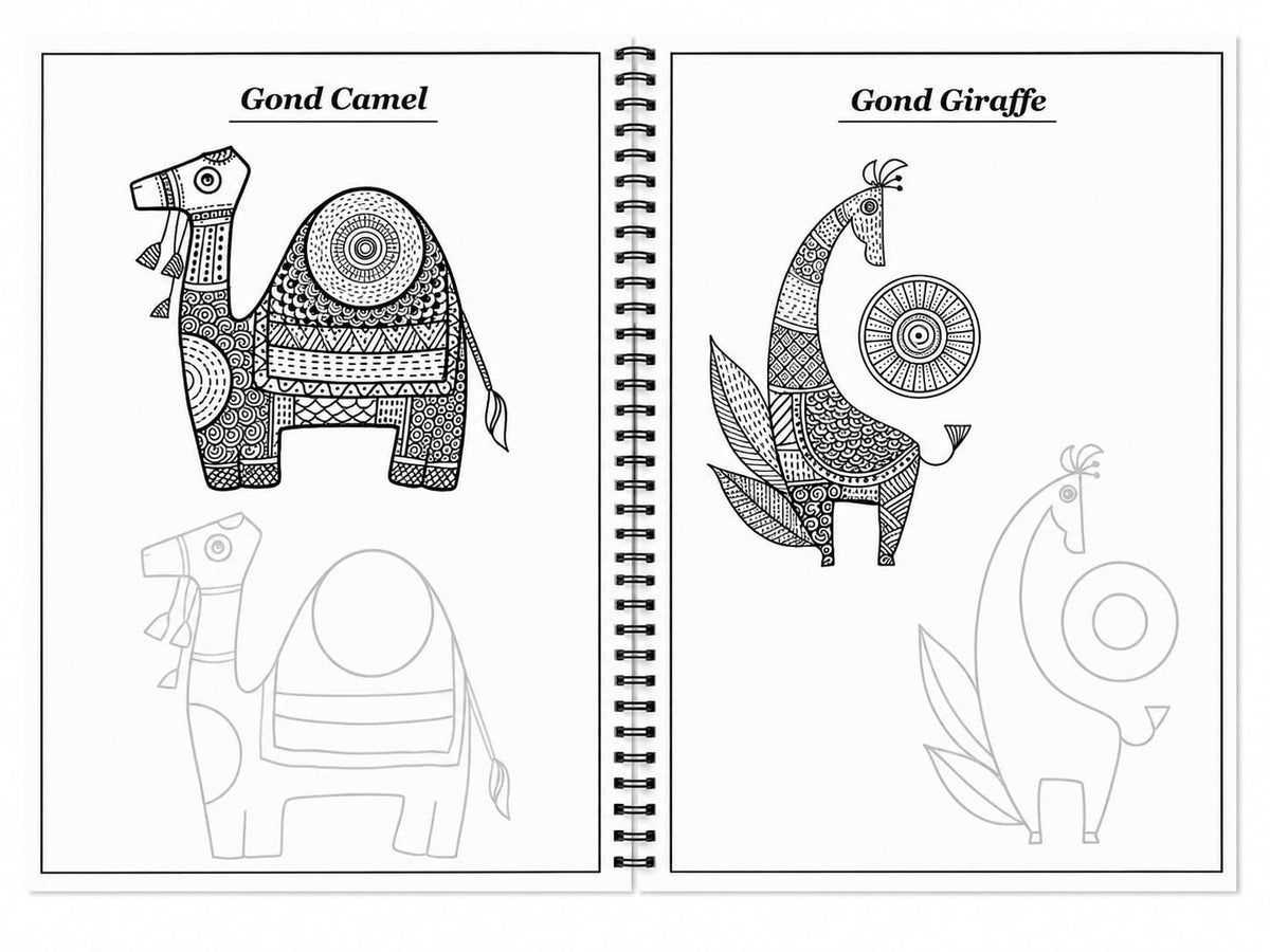 BASIC GOND ART COURSE BOOK (For Beginners) – Premium 200 gsm (A4 Size) | Step-by-Step Beginner’s Guide to Traditional Gond Painting with Patterns, ... Designs | Includes Practice Sheets