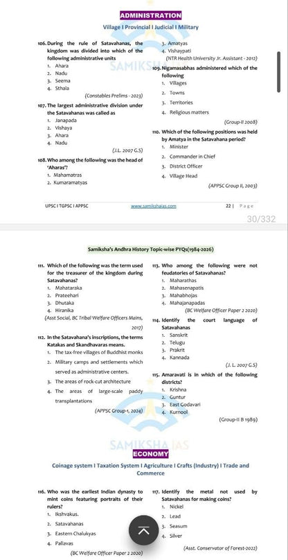 Samiksha IAS APPSC Topic-wise 42 Years AP History PYQs Book, 2nd Edition, 2000+ Topic-Wise Previous Year Questions (1984-2026)