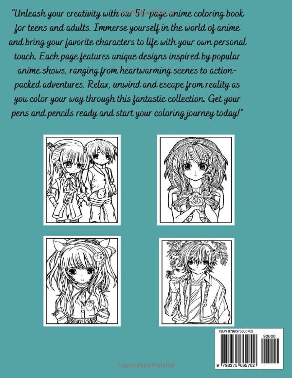 Anime Coloring Book For Teens and Adults: 52 Beautiful Japanese Anime