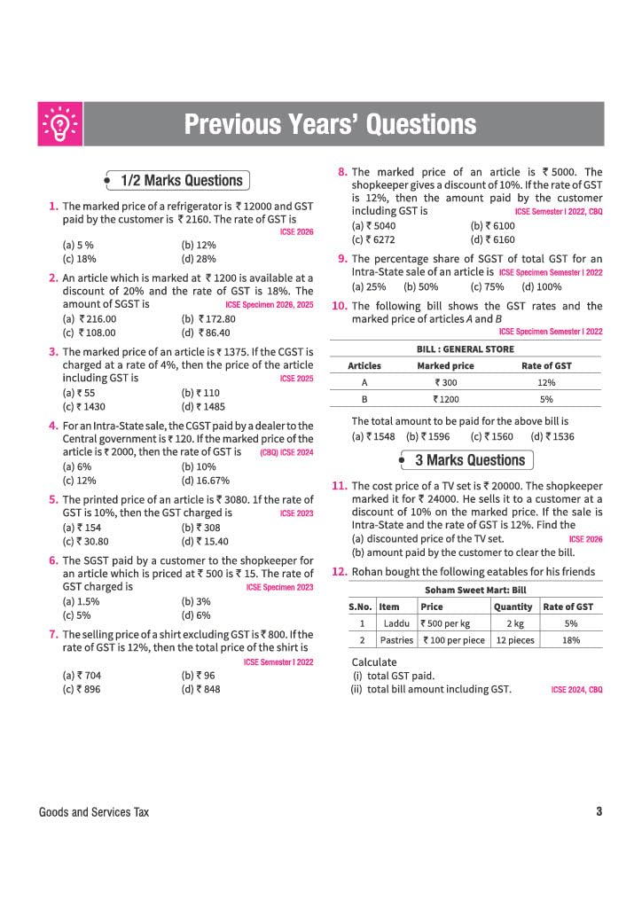Arihant ICSE Question Bank Class 10 Mathematics For Board Exam 2027 | 26 Years Chapterwise & Topicwise PYQs (2026–2001) with Detailed Step-by-Step Solutions, Examiner's Comments,Tips & 3 Sample Papers