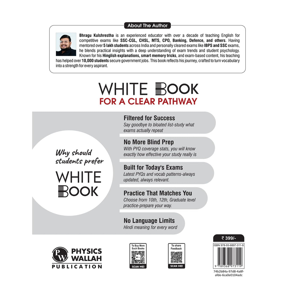 PW White Book of English Vocabulary June 2025 Edition By Bhragu Sir For SSC CGL, CHSL, MTS, CPO, GD, Banking, Defence, Teaching & Other Competitive Exams (Bilingual) [Paperback] Bhragu Kulshrestha